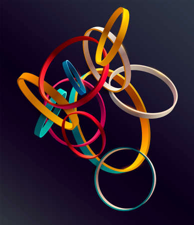 Colorful 3D rings Abstract geometric illustration.のイラスト素材