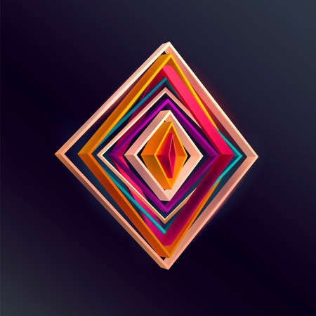 Abstract 3D geometric shape of colorful squares. Bright minimalistic graphic element.