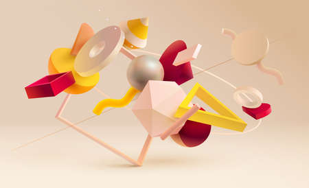 3D geometric shapes. Realistic vector design. Abstract graphic composition.