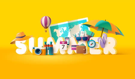 Summer holiday illustration with lettering design. Typographic poster.