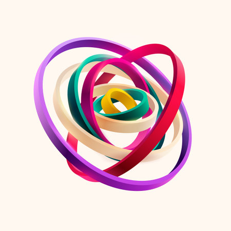 Colorful 3D rings on white background. Abstract geometric illustration.のイラスト素材