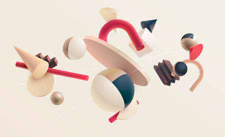 3D geometric shapes. Realistic vector design. Abstract colored minimalistic composition.