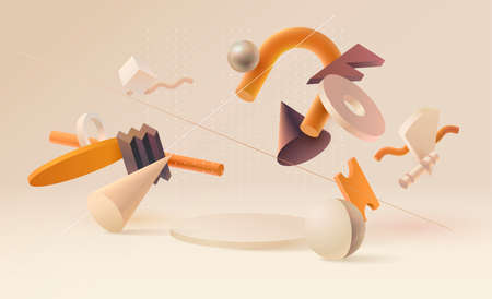 3D geometric shapes. Realistic vector design. Abstract colored minimalistic composition.のイラスト素材