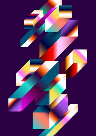 Colorful geometric background. Isometric cubes with bright line gradients. Abstract composition for poster design.のイラスト素材