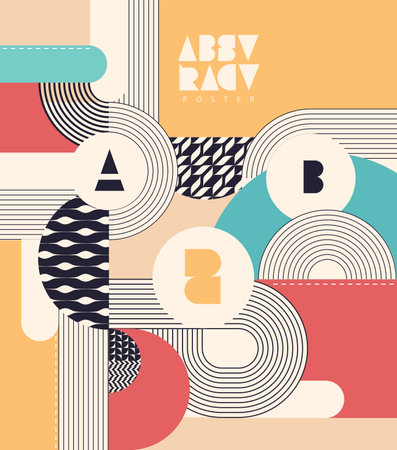 Abstract retro poster. Geometric design with circle lines and patterns. Vector template.のイラスト素材