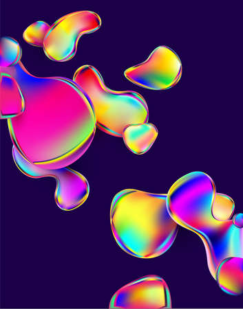Colorful iridescent shapes. Background of holographic liquid bubbles.のイラスト素材