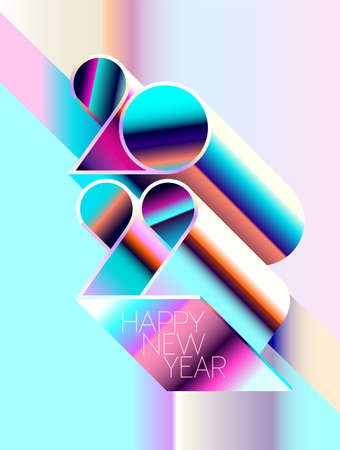 New year 2022. Bright colorful lettering design. Geometric greeting card.のイラスト素材