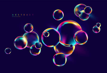 Colorful iridescent geometric shapes. Background of bright holographic liquid balls.