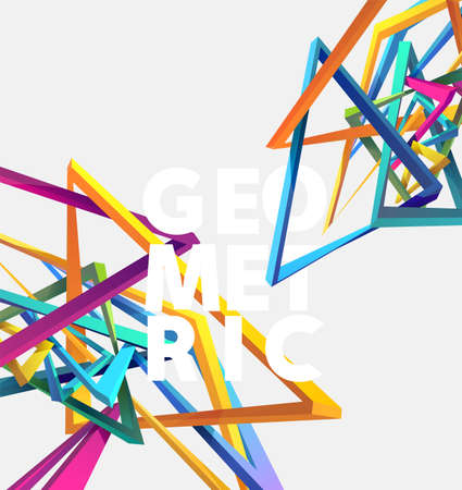 Abstract 3D geometric composition of colorful triangles. Bright minimalistic graphic background.のイラスト素材