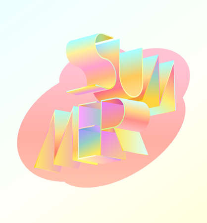 Colorful summer lettering. 3D holographic letters with abstract geometric shapes.のイラスト素材