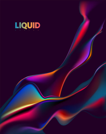 Abstract liquid holographic shape. Colorful fluid design elements on dark background.のイラスト素材