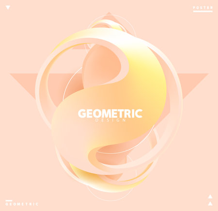 Abstract poster design with 3D geometric shapes. Light liquid sphere. Vector template for placards, web , flyers and banner.のイラスト素材