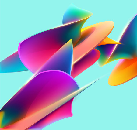 Colorful background of abstract twisted wavy shapes. 3D geometric elements.