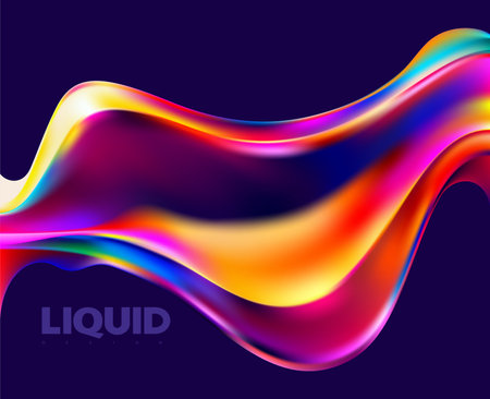 Abstract 3D liquid holographic shape. Colorful fluid design element.のイラスト素材