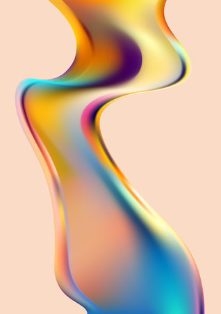 Colorful fluid 3D shapes. Abstract liquid gradient elements on beige background.のイラスト素材