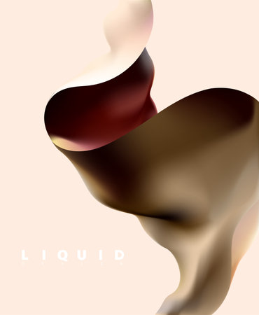 Monochrome fluid shape. Color curved sheet of paper. Abstract vector background.のイラスト素材