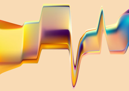 Colorful fluid shapes with glitch effect. Abstract liquid gradient elements on beige background.のイラスト素材