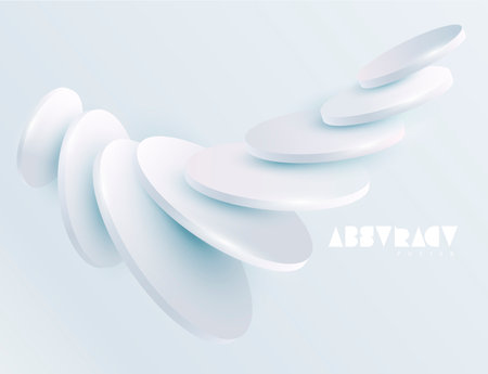 White circles and cylinders. Primitive geometric shapes on white background. Abstract vector design composition.のイラスト素材