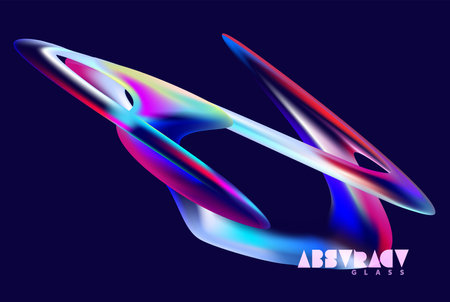 Colorful 3D liquid shapes. Abstract iridescent elements on blue background. Vector glass form for poster design.のイラスト素材