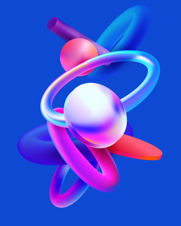 3D geometric shapes in the glass morphism style. Abstract bright composition.のイラスト素材