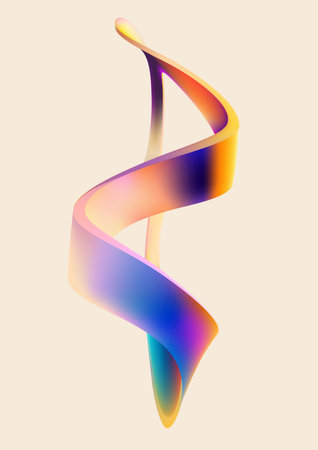 Liquid 3D vector shape. Abstract spiral wave ribbon. Color realistic design element.のイラスト素材