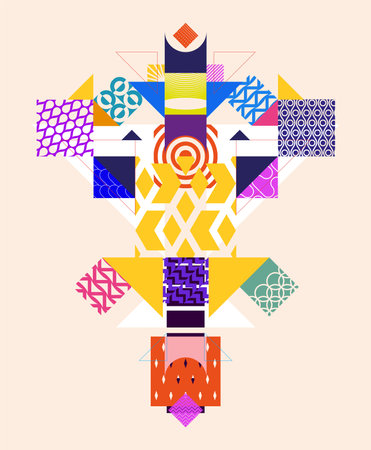 Abstract art geometric composition. Decoration colorful poster of patterned squares.のイラスト素材