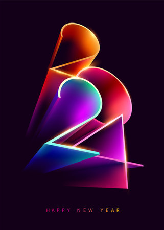 New year 2024. Colored 3D lettering design. Festive greeting card template. The image was created without the use of any form of AI.のイラスト素材