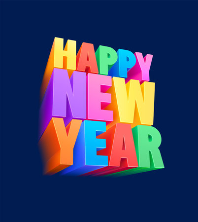 Happy New Year. Modern colorful lettering design. Big letters on dark blue background. The image was created without the use of any form of AI.のイラスト素材