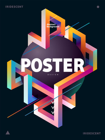Poster design with isometric colorful lines. Geometric design elements.のイラスト素材