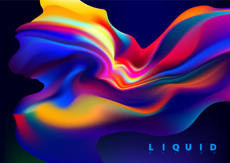 Abstract liquid holographic gradient shape. 3D Vector design element.のイラスト素材