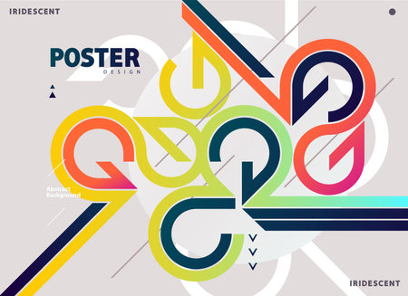 Retro futuristic geometric poster design with circles, arrows and diagonal lines. Abstract shapes and text.のイラスト素材