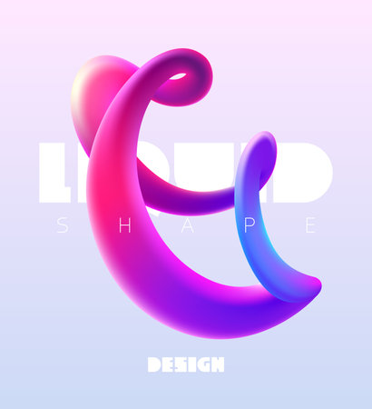 Abstract fluid 3D shapes. Colored dynamic lines of spiral tapes. Liquid poster design.のイラスト素材