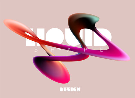 Abstract fluid 3D shapes. Colorful dynamic lines of spiral tapes. Liquid poster design.のイラスト素材
