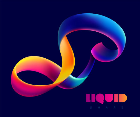 Abstract fluid 3D ribbon. Colorful dynamic shape on dark background. liquid design element.のイラスト素材