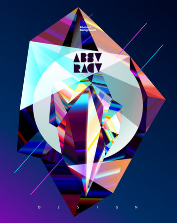 Geometric poster design with 3D polygonal iridescent shapes. Colorful glass crystals.のイラスト素材