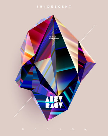 Abstract 3D polygonal iridescent shapes. Colorful glass crystalのイラスト素材