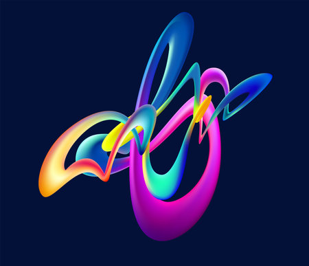Liquid 3D geometric shapes. Colored form of spiral line. Abstract design elements.のイラスト素材