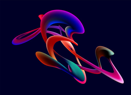 Abstract fluid 3D shapes. Colorful neon lines of spiral ribbons.のイラスト素材