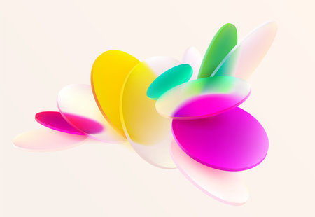 Colorful circles and ovals. Art geometric background in glass morphism style. Abstract vector design elements.のイラスト素材