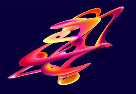 Dynamic 3D fluid lines. Liquid bright shapes on dark background.のイラスト素材