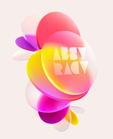 3D colorful circles banner in glass morphism style. Abstract vector design elements.のイラスト素材