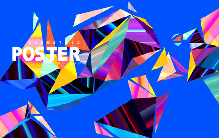 Abstract geometric polygonal background. Shapes of colorful gradient triangles. Bright poster template.のイラスト素材