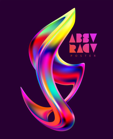 Liquid 3D iridescent shape. Abstract spiral wave ribbon. Colorful design element.のイラスト素材
