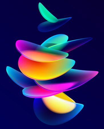 Colorful circles and ovals. Art geometric shapes in glass morphism style. Abstract vector design elements.のイラスト素材