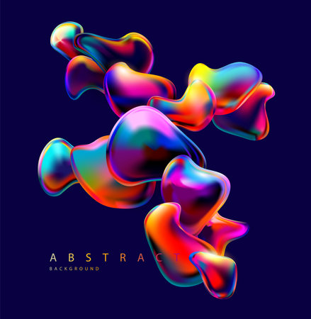 3d Colorful iridescent shapes. Set of isolated holographic liquid bubbles.のイラスト素材