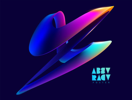 Colorful liquid lines. Abstract 3D shape of iridescent wavy forms. Realistic vector design elements.のイラスト素材
