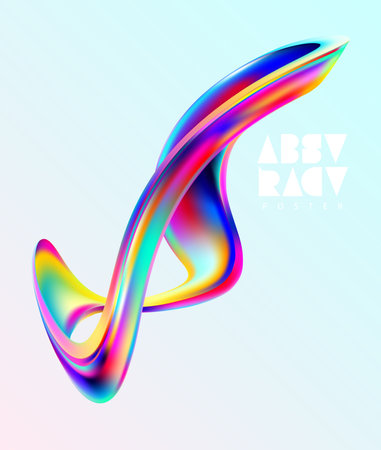 Liquid 3D iridescent form. Abstract spiral wave ribbon. Colorful design element.のイラスト素材