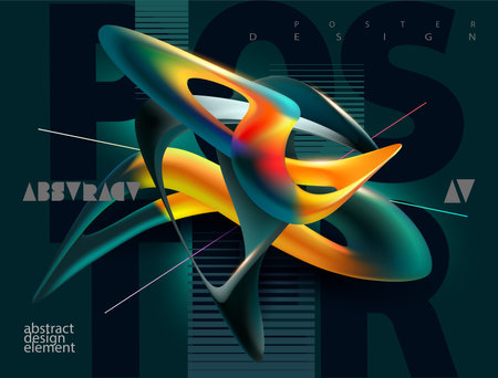 Abstract 3D liquid shapes. Vector iridescent elements of twisted line and forms. Futuristic design template for poster and bannerのイラスト素材