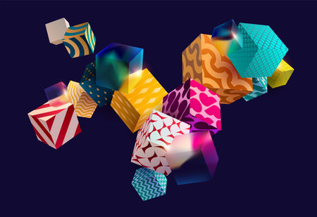 Color and glass 3D cubes. Abstract background of geometric shapes.のイラスト素材