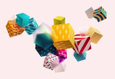 Color and glass 3D cubes. Abstract light background of geometric shapes.のイラスト素材